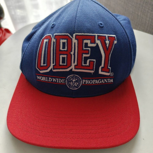 Obey Jockey Snapback Hat like new, adjustable, blue and red