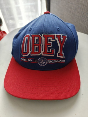 Obey Jockey Snapback Hat like new, adjustable, blue and red
