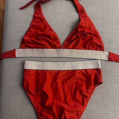 Forebelle high-waisted bikini orange muted apple like new with gold elastic