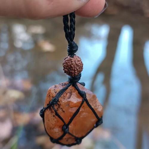 Macrame necklace with carnelian handmade made to order