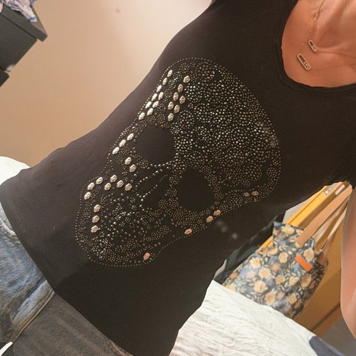 Philipp Plein Black T-Shirt Size S with Skull Strass Like New