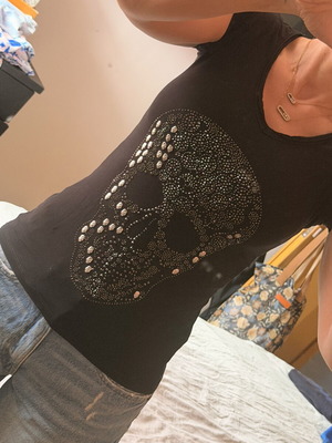 Philipp Plein Black T-Shirt Size S with Skull Strass Like New