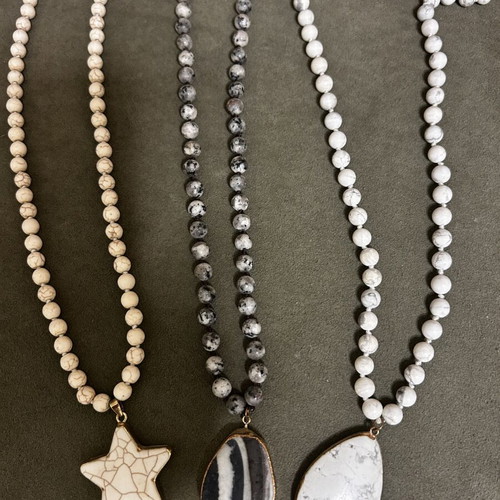 Long necklaces with stones and natural pendant, new, set of 3