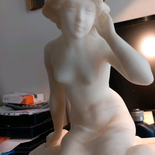 Marble sculpture of seated young woman Art Deco 1900-1930 used