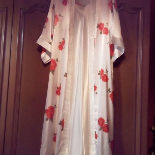 Satin maxi set white nightgown with straps and floral robe new, size S
