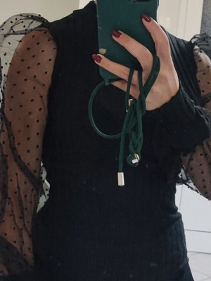 Black blouse with polka dot transparency on sleeves like new, one size