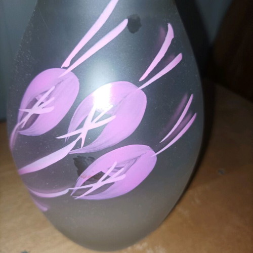 Decorative frosted glass vase with pink design like new