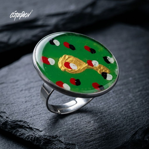 Microcosme Vert Adjustable Ring Hand-Painted Stainless Steel New