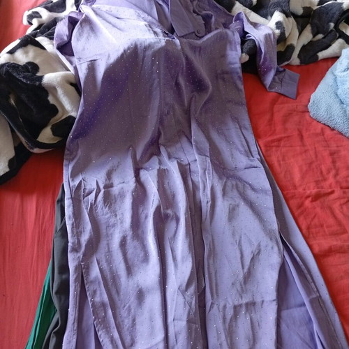 Purple dress with rhinestones and belt like new, size L