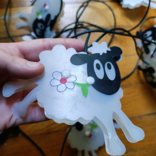 Decorative sheep string lights used, functional