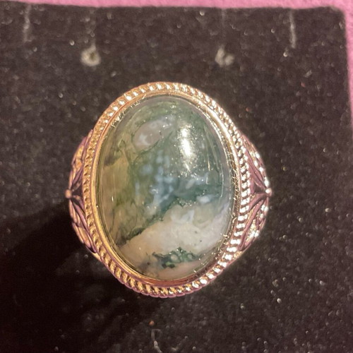 Ring one size with natural moss agate stone