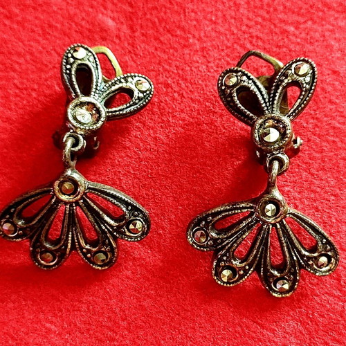 Vintage antique earrings used with crystal rhinestones and clip-on