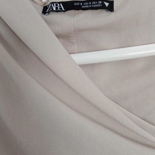 Zara dress new, narrow fit with side gathers, ecru, size S