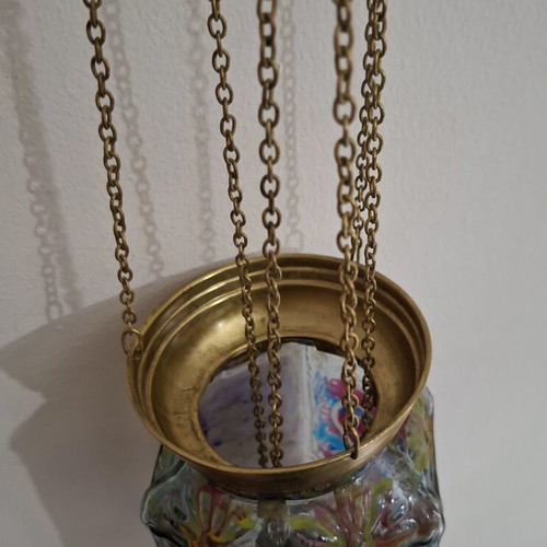 Hexagonal Hanging Lamp Fusing Glass stained glass style, like new, 60 cm