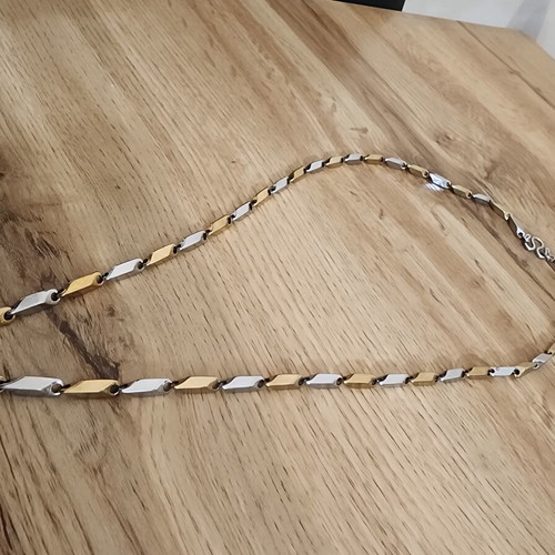 Stainless steel bar-link chain like new, gold and silver