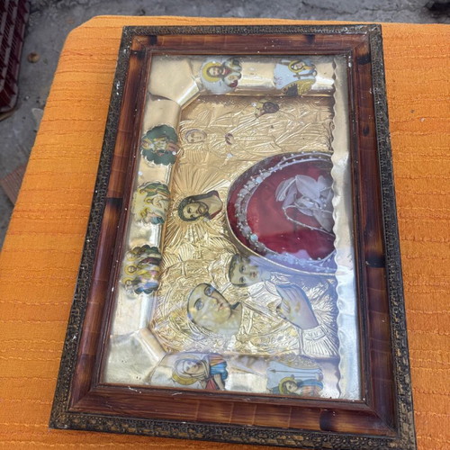 Vintage religious icon Russian origin in crown case like new