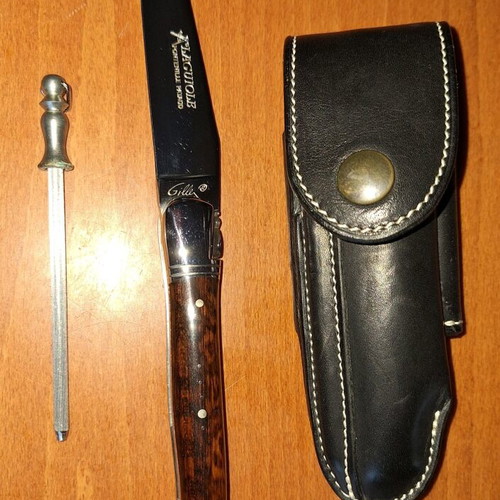French knife new with leather case and sharpening steel