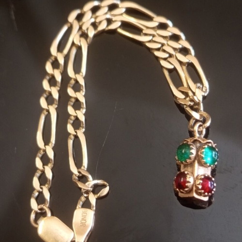 Hand Chain 14k Gold Unisex Used with Decorative Lantern and Colored Stones