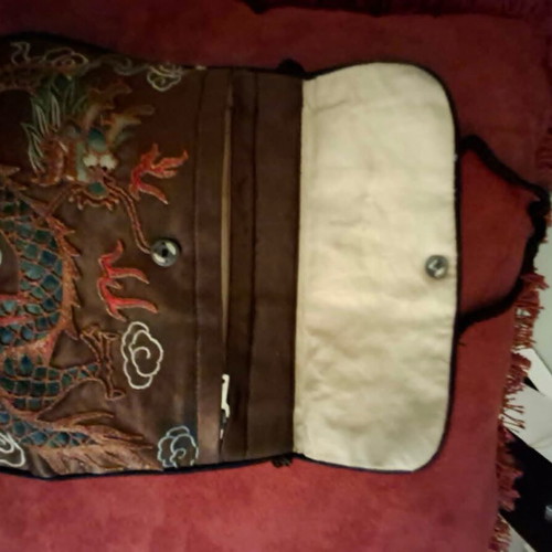 Vintage handmade silk bag with embroidery from Singapore