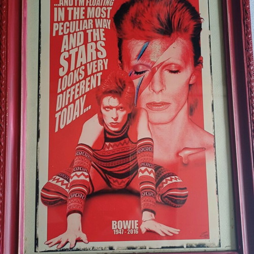 Handmade Bowie frame in red with Space Oddity lyrics new