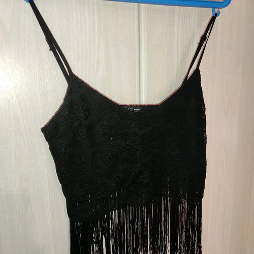Blouse short with fringes black, size S