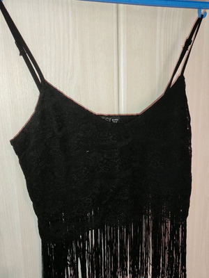 Blouse short with fringes black, size S