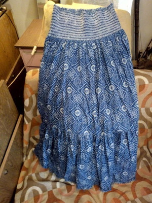 Blue Boho Printed Skirt like new, elasticated waistband, midi length