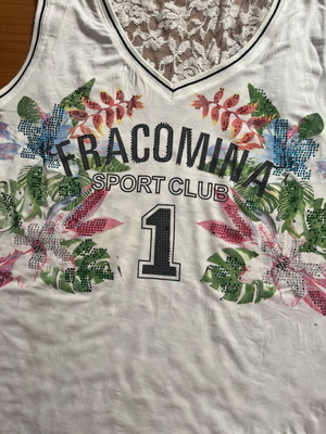 Top Fragomina XL μπεζ μπλούζα με δαντέλα και στρας σαν καινούργιο