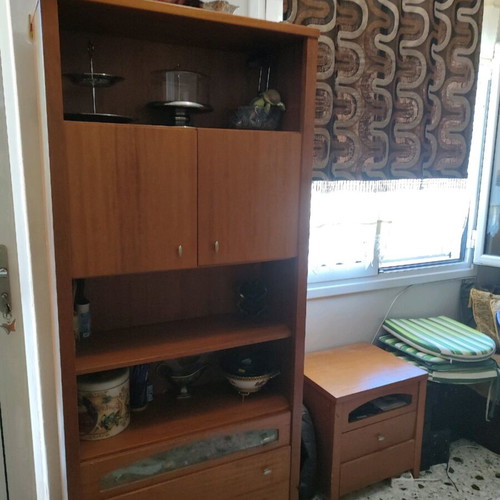 Bookcase drawer unit used with nightstand, cherry wood