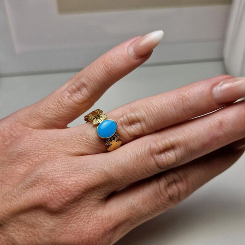 Ring stainless steel with blue enamel new