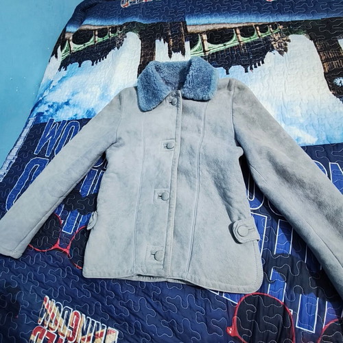 Mouton jacket used, gray turquoise, size S