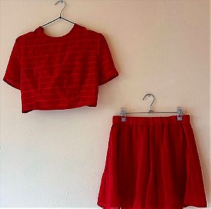 Κόκκινο σετ παντελονιών και μπλουζών μεγέθους L