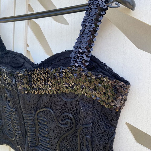 Vintage crop top black with sequins and lace like new