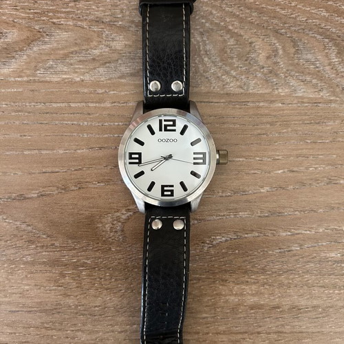 Oozoo watch with black leather strap used