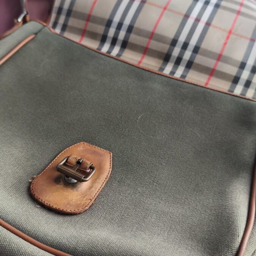 Burberry vintage crossbody bag used, khaki canvas and leather