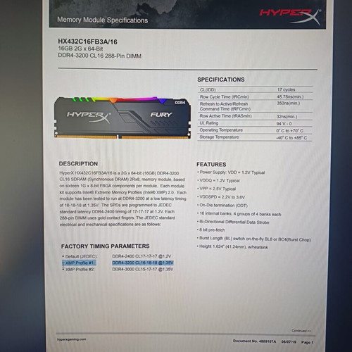 Kingston HyperX FURY RGB 16GB DDR4 UDIMM 3200MHz CL16-18-18 like new