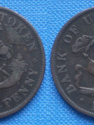 Bank token Ena Half Penny 1854 used