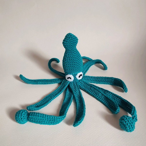 Amigurumi knitted squid doll new, petrol blue