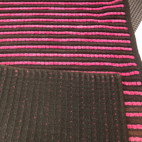 Cotton rug 70x140 brown with fuchsia stripes new