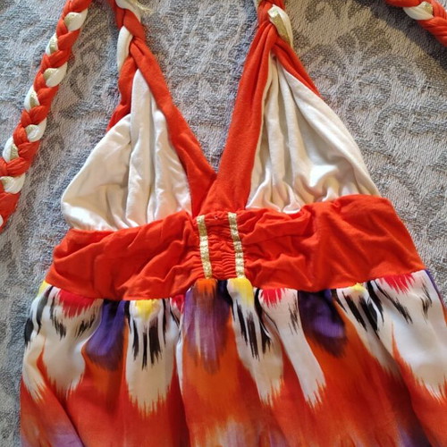 Colorful women's long dress Large used with neck tie