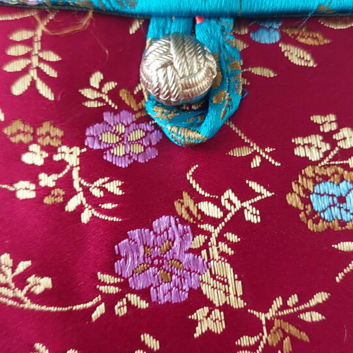 Traditional Silk Satin Floral Bag with Closure and Cord, like new