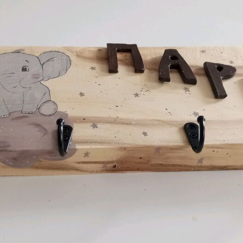 Children's wall hanger elephant new, natural wood