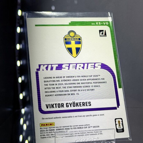 Viktor Gyokeres Donruss Kit Series Relic and Numbered Card like new