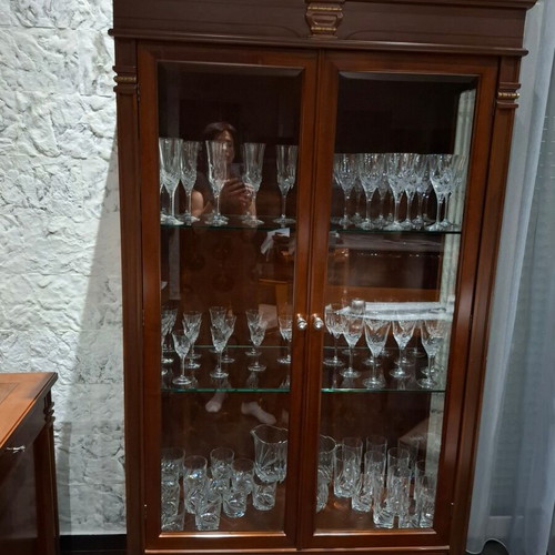 Buffet with mirror, display cabinet and dining table with 6 chairs, cherry wood satin finish, like new