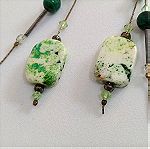  Ασημένια Κρεμαστά Σκουλαρίκια με Πράσινες Πέτρες & Χάντρες