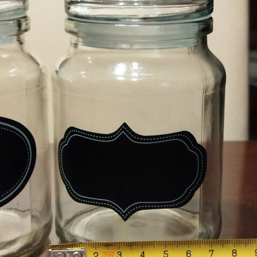 Glass storage jars like new, set of 3 with chalkboard labels