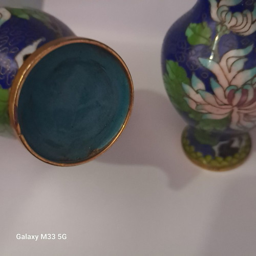 Pair of vintage cloisonné vases with floral design