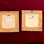 2 Καδράκια με κεραμικά πλακάκια με θέμα Κιουτάχεια - Ιζνίκ .