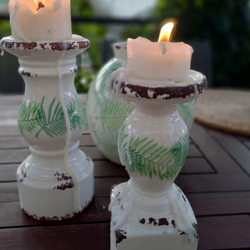 Ceramic large set with vase and 2 candlesticks
