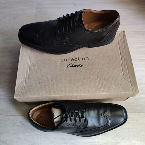 Clarks Brogue Oxford Leather Shoes Size 45 Like New Black